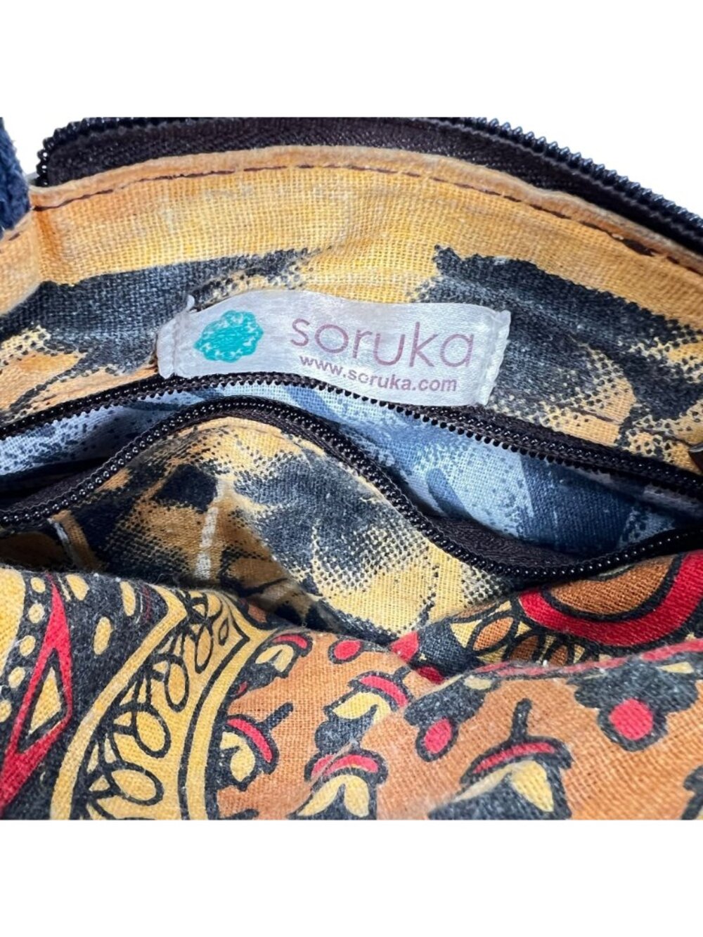 Soruka Leather Crossbody Bag Colorblock Blue Brown Adjustable Strap Zip Pockets - Picture 6 of 16